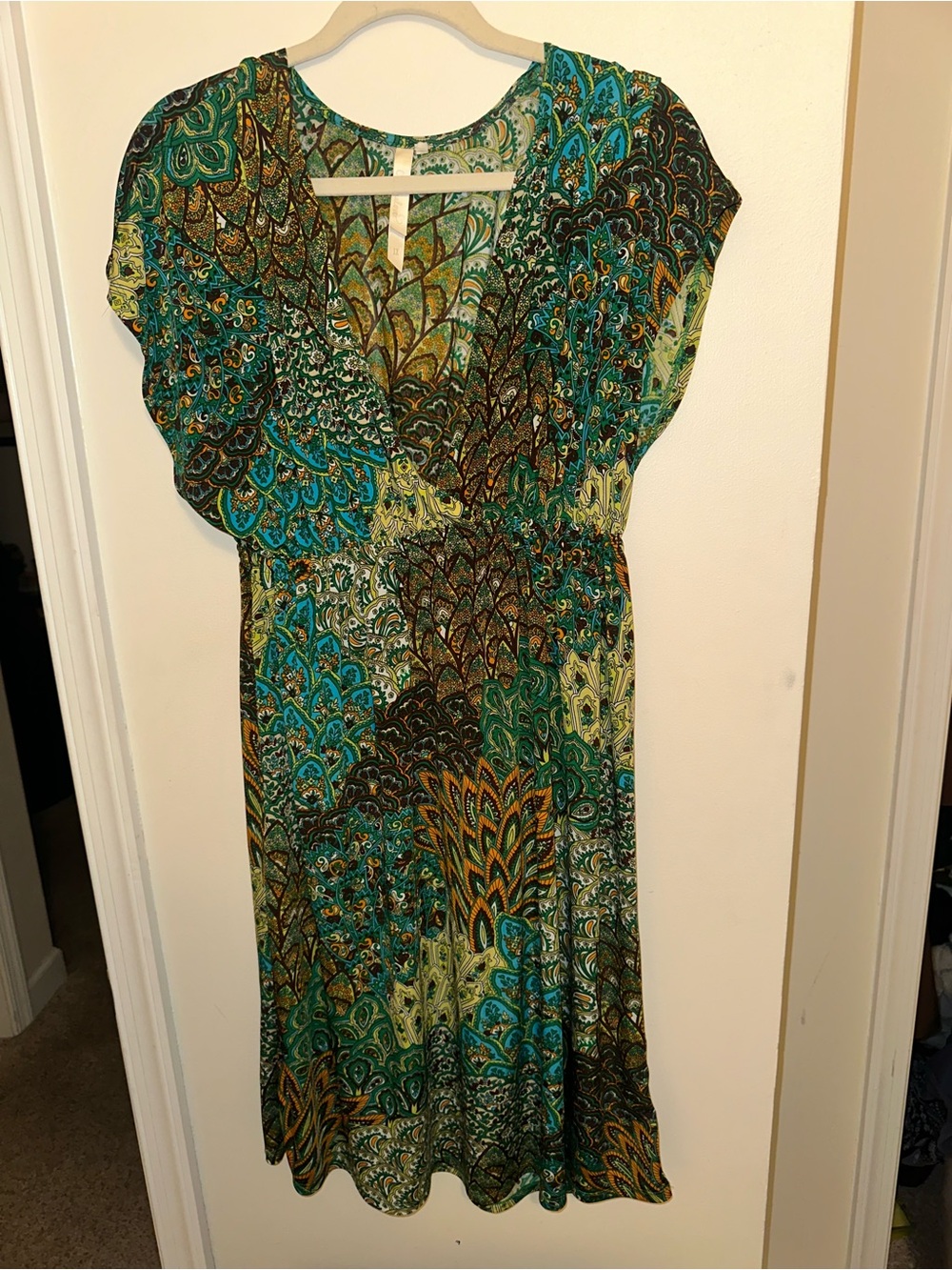 Cristinalove Green & Teal V‑Neck Midi Dress